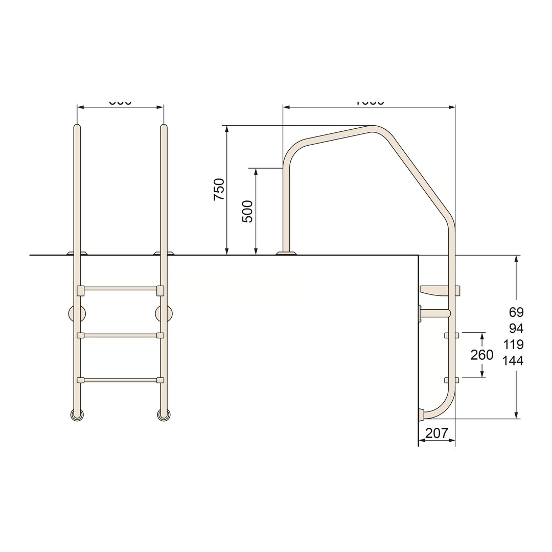 Žebřík nerez Munich - 3 stupňový (AISI 316) 6