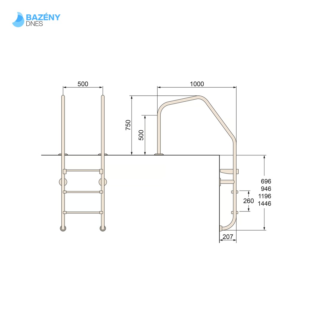 Žebřík nerez Munich - 4 stupňový (AISI 316) 3