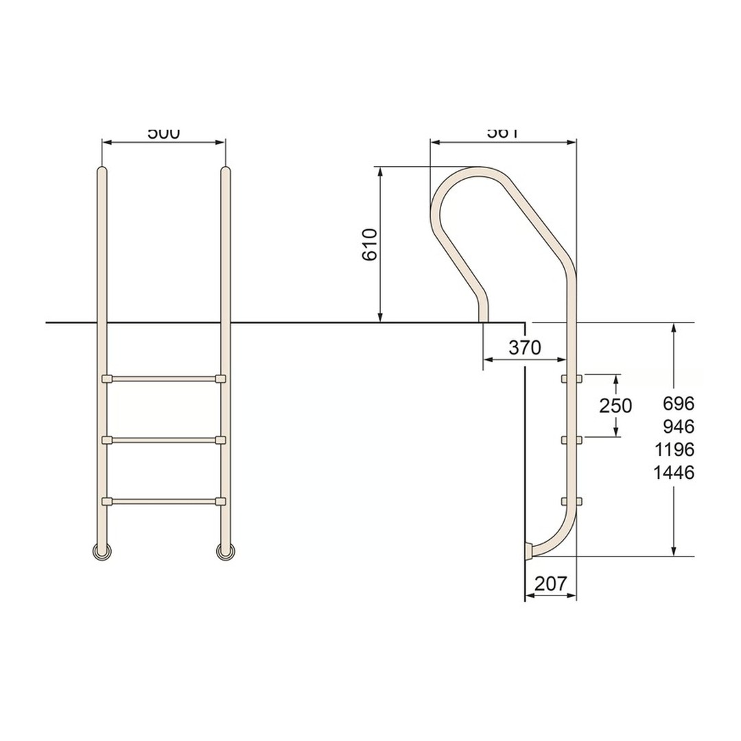 Žebřík nerez Mixta s pouzdrem 4 stupňový, AISI 316 3