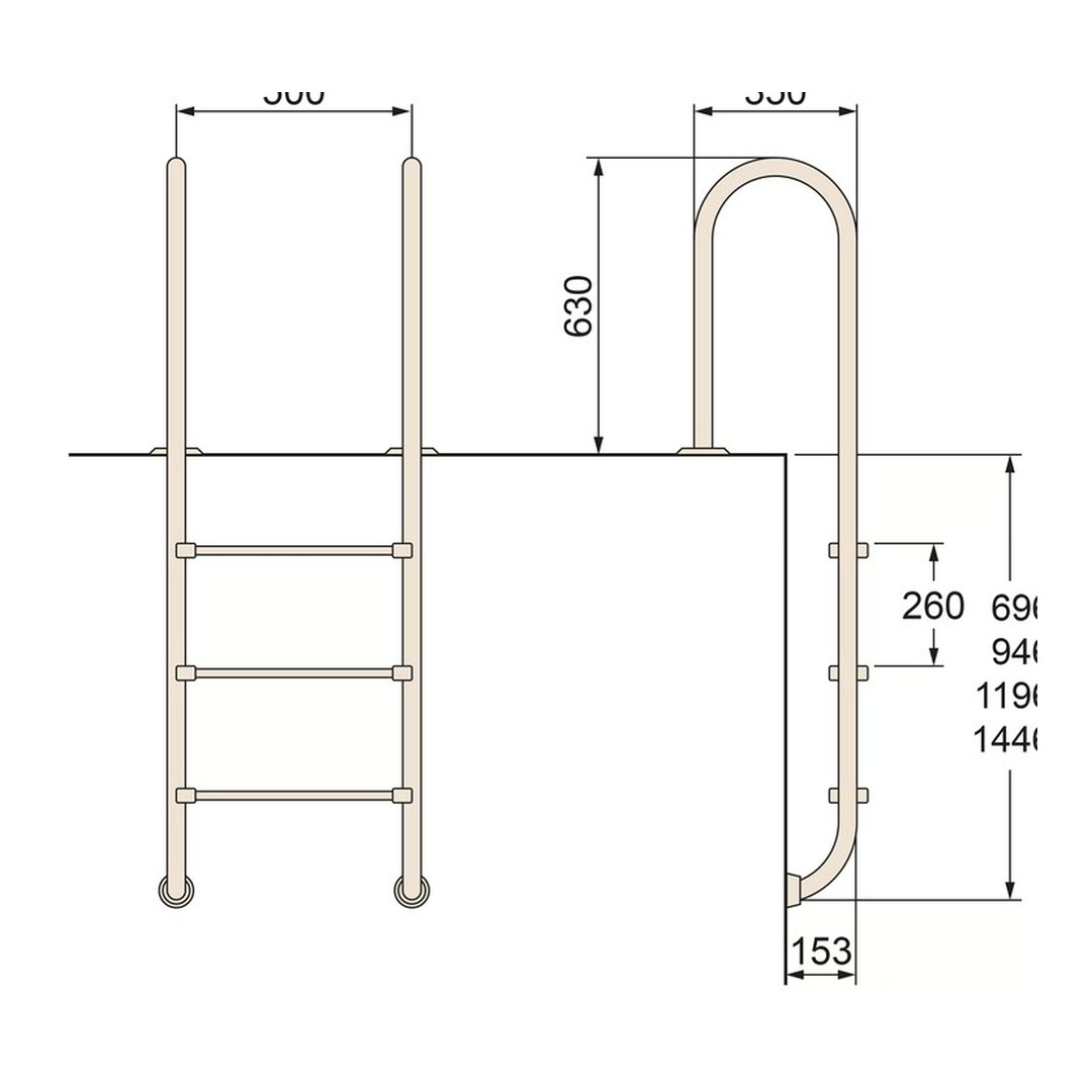 Žebřík nerez Muro (Slim) s pouzdrem 2 stupňový, AISI 316 3