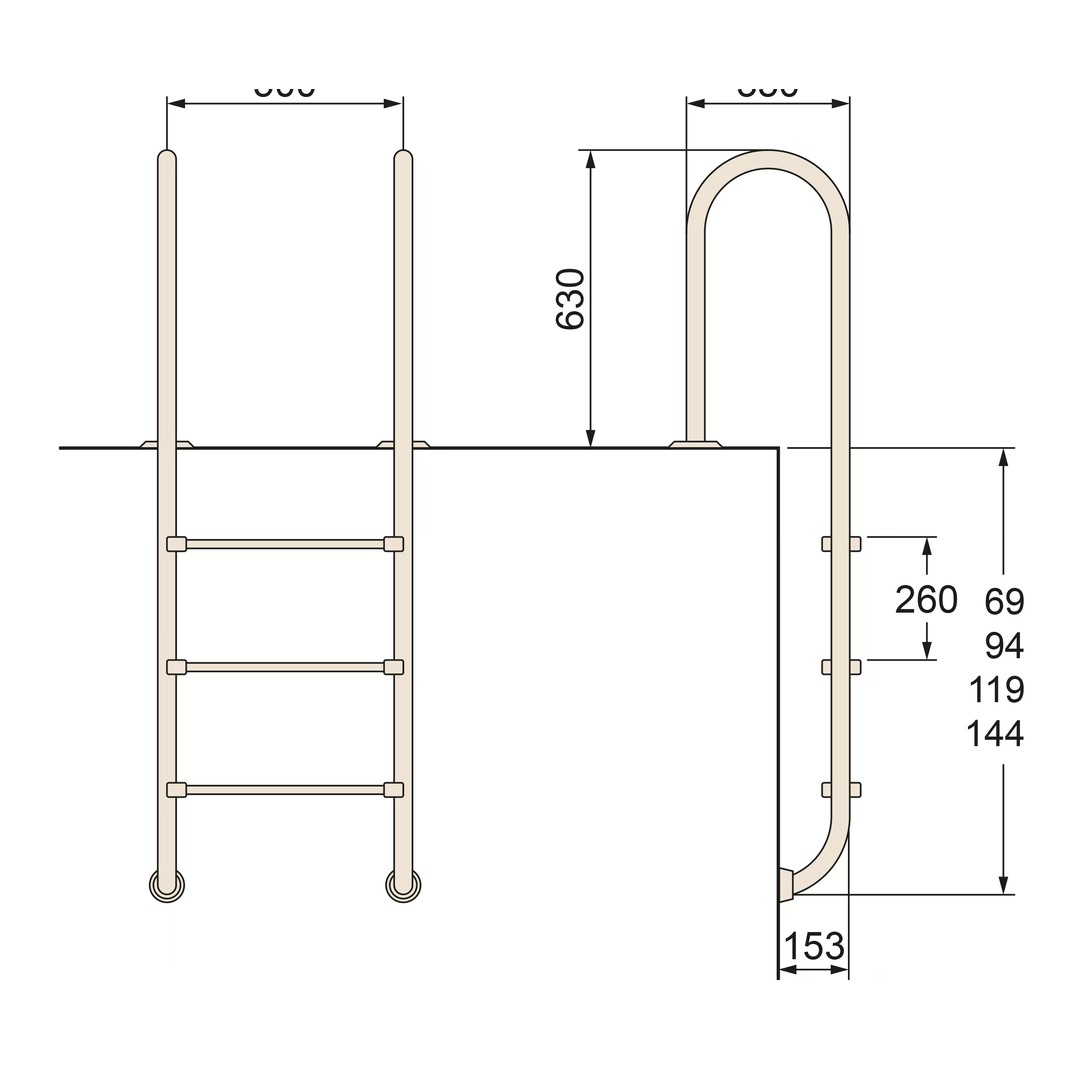 Žebřík nerez Muro (Slim) s pouzdrem 4 stupňový, AISI 316 6
