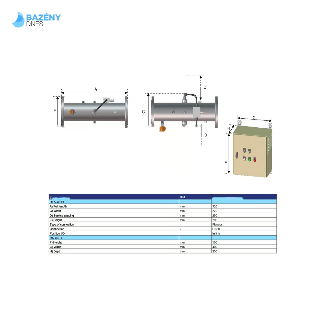 MP 030 EL - UV Sterilizátor středotlaký 270 W, DN80