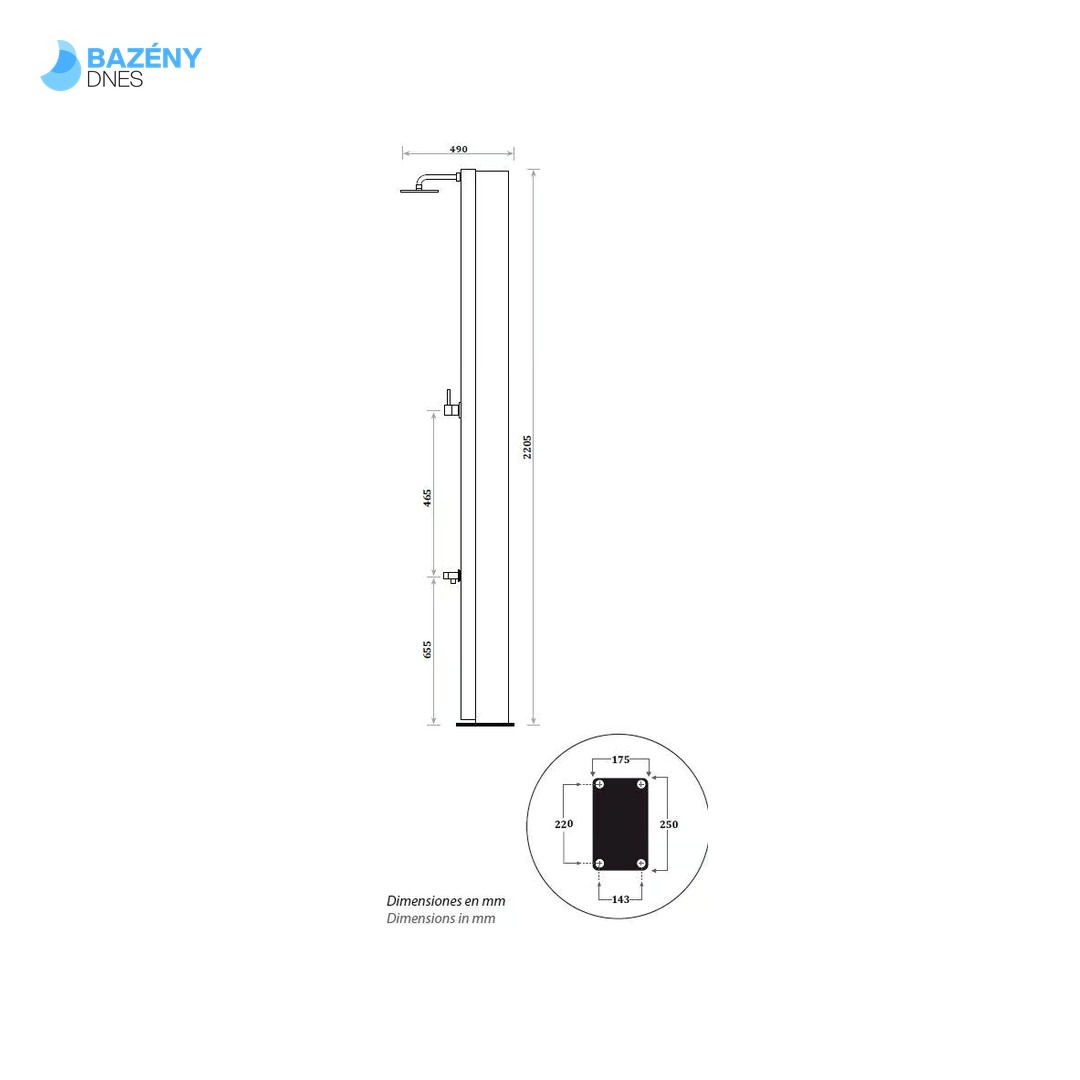 Solární sprcha 30L - Bílé čelo - S oplachem nohou 5